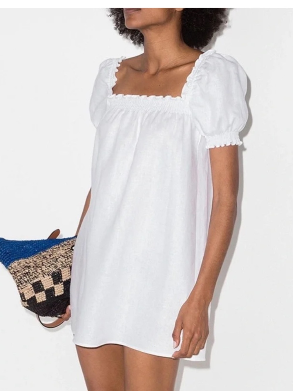 Reformation White Puff-Sleeve Mini Dress